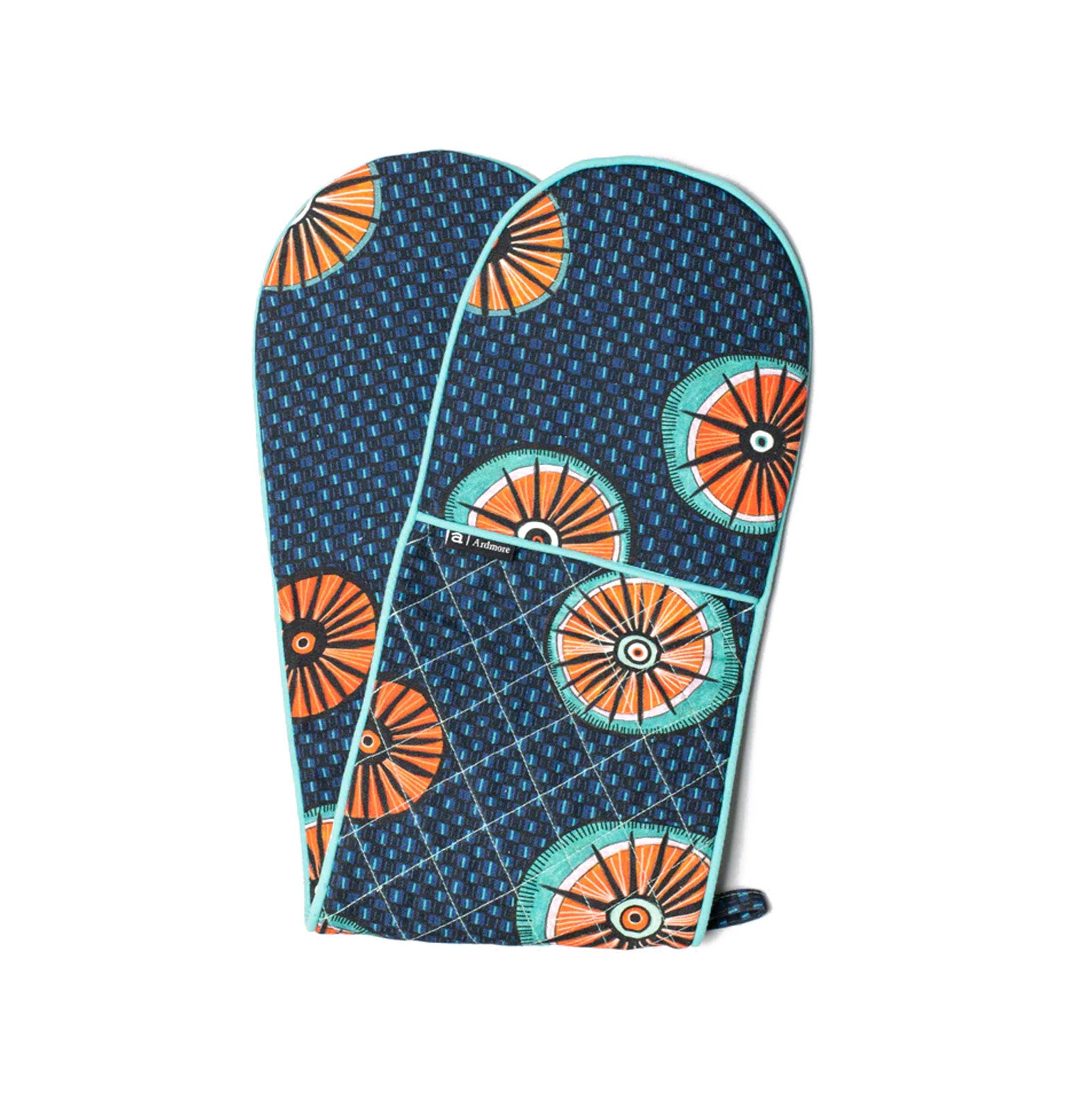 Oven Mitt Amasumpa Royal with Turquoise Piping