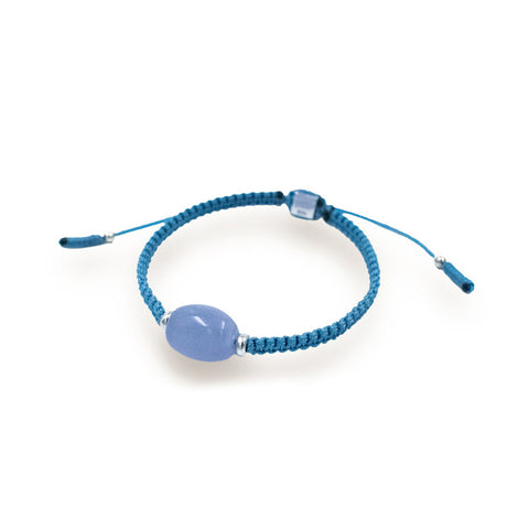 Bracelet Blue Chalcedony Polished with cord
